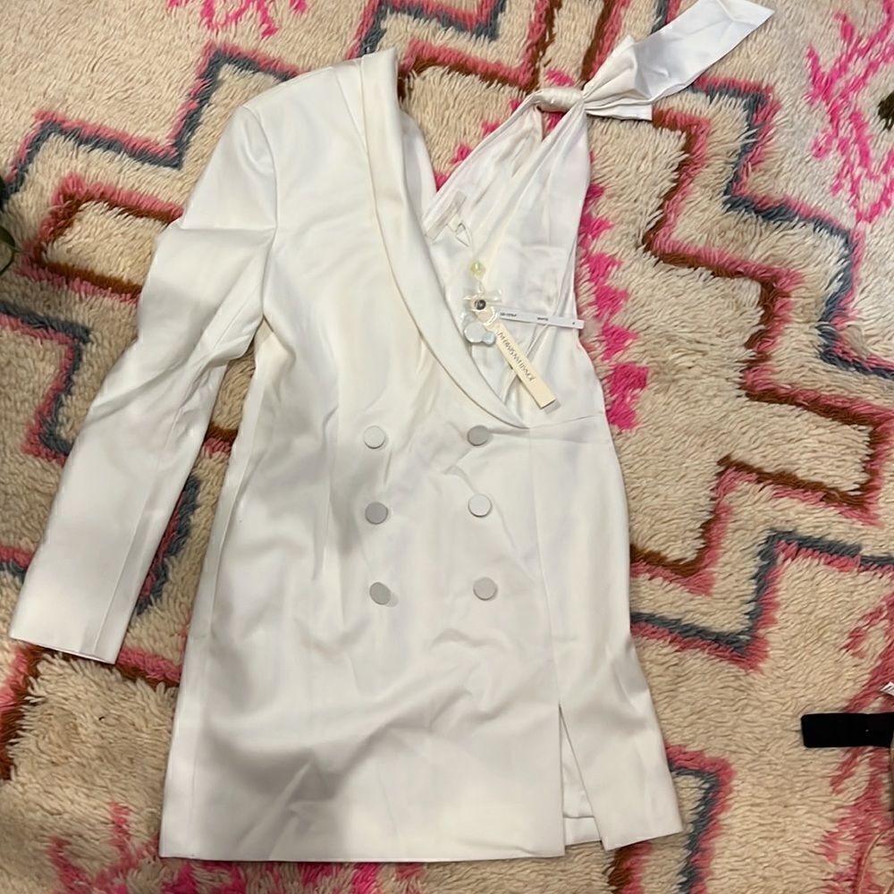 Jonathan Simkhai Asymmetric Double-breasted Blazer Dress In White